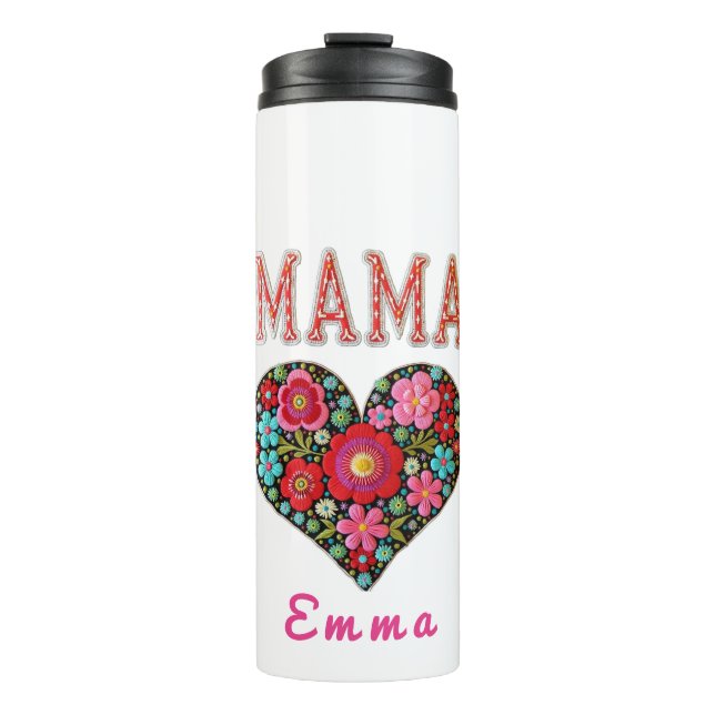 Garrafa Térmica Personalized Mama Heart Floral Custom Gift (Frente)