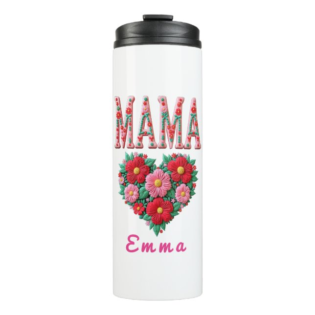 Garrafa Térmica Personalized Mama Heart Floral Custom Gift (Frente)