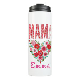 Garrafa Térmica Personalized Mama Heart Floral Custom Gift
