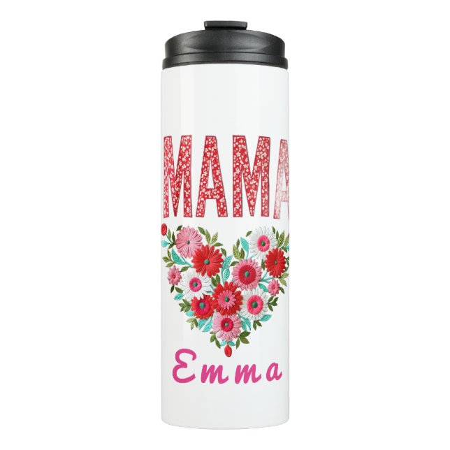 Garrafa Térmica Personalized Mama Heart Floral Custom Gift (Frente)
