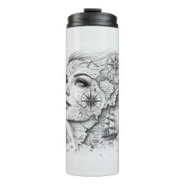 Garrafa Térmica Personalized Map Compass Woman Art Vintage Chic