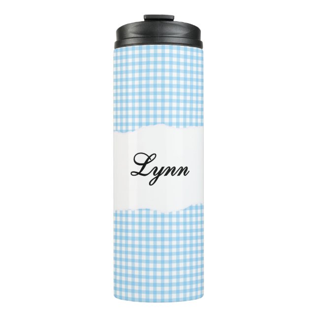 Garrafa Térmica Personalized Name Blue Gingham Pattern (Frente)