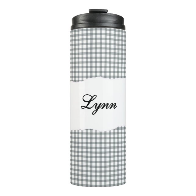 Garrafa Térmica Personalized Name Gray Gingham Pattern (Frente)