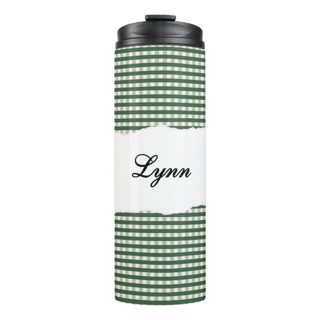 Garrafa Térmica Personalized Name Green Gingham Pattern (Frente)