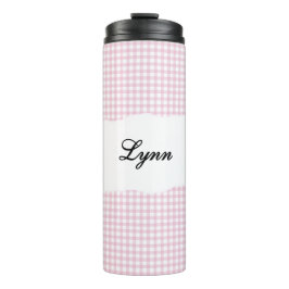 Garrafa Térmica Personalized Name Pink Gingham Pattern