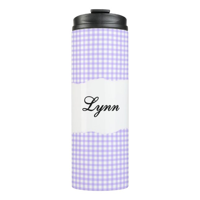 Garrafa Térmica Personalized Name Purple Gingham Pattern (Frente)