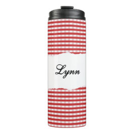 Garrafa Térmica Personalized Name Red Gingham Pattern