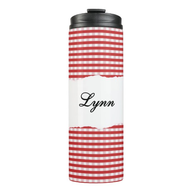 Garrafa Térmica Personalized Name Red Gingham Pattern (Frente)