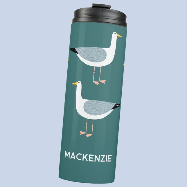 Garrafa Térmica Personalized Name Seagull Nautical (Fun seagull personalized custom name thermal tumbler)