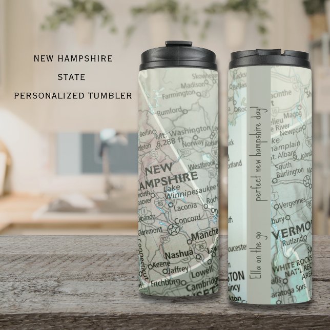 Garrafa Térmica Personalized New Hampshire Map Granite State (Criador carregado)