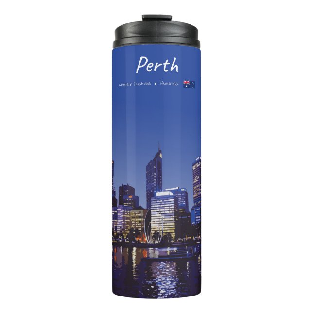 Garrafa Térmica Perth, Austrália - Silhueta da Cidade à Noite (Frente)