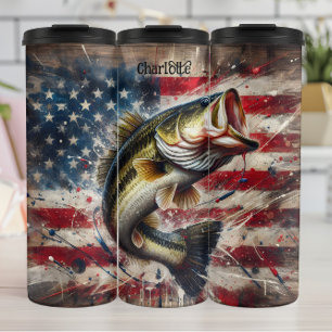 Garrafa Térmica Pesca de Bass: Bandeira Patriótica Americana