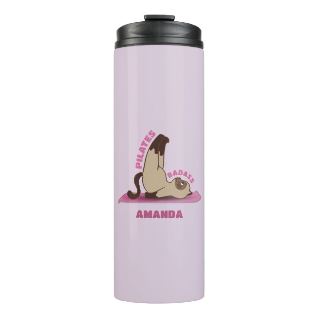 Garrafa Térmica Pilates Badass Workout Kitty Caneca de viagem (Frente)