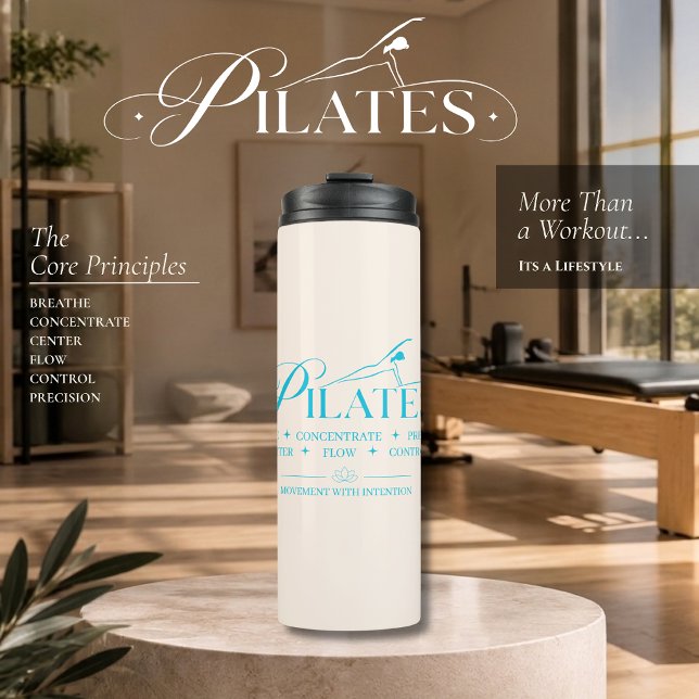 Garrafa Térmica Pilates de Luxo | Os Princípios Básicos Azul (Luxury Pilates _ The Core Principles Blue Thermal Tumbler )