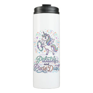 Garrafa Térmica Pilates de Unicórnio e Poeira de Fada Fundo Branco