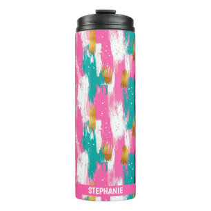 Garrafa Térmica Pincéis Abstrato coloridos - Mint & Pink (3)
