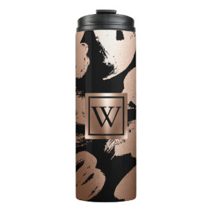 Garrafa Térmica Pincel Abstrato preto e Rosa Dourado