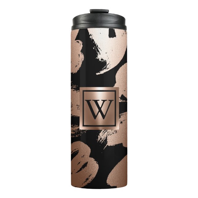 Garrafa Térmica Pincel Abstrato preto e Rosa Dourado (Frente)