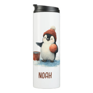 Garrafa Térmica Pinguim de Basquete de Inverno Personalizado para
