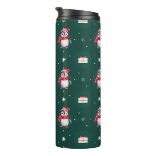 Garrafa Térmica Pinguins Papais noeis Green Feliz Padrão de Natal