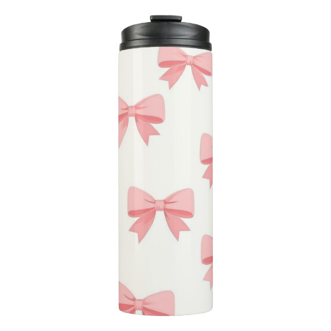 Garrafa Térmica Pink Bow Repeat Pattern – Cute Girly Ribbon Design (Frente)