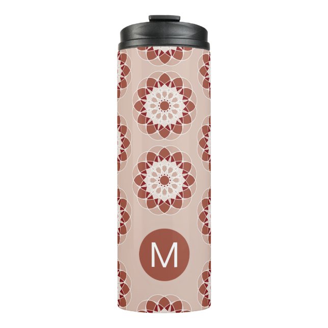 Garrafa Térmica Pink Burgundy Floral Mandala Pattern Monogram (Frente)