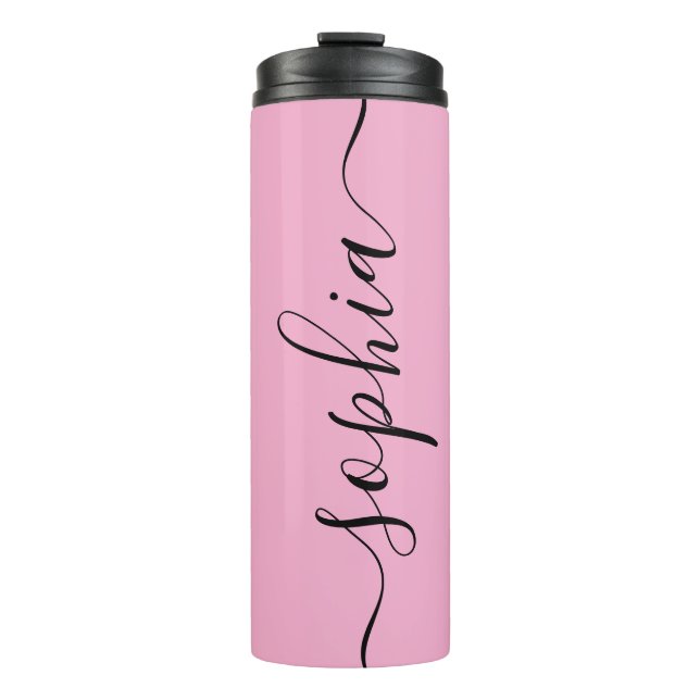 Garrafa Térmica Pink Chic Script Custom Name Thermal Tumbler (Frente)