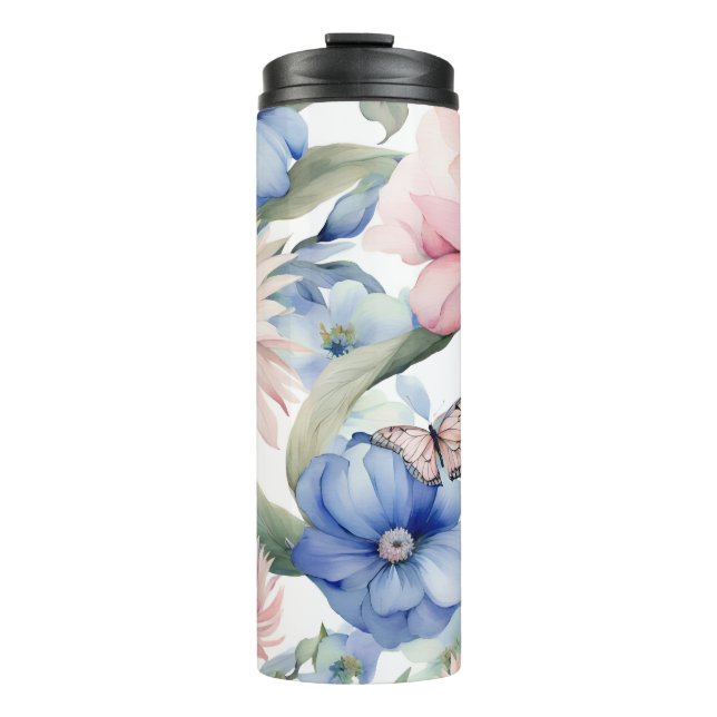 Garrafa Térmica Pink clássico e Bunch Flor Azul (Frente)