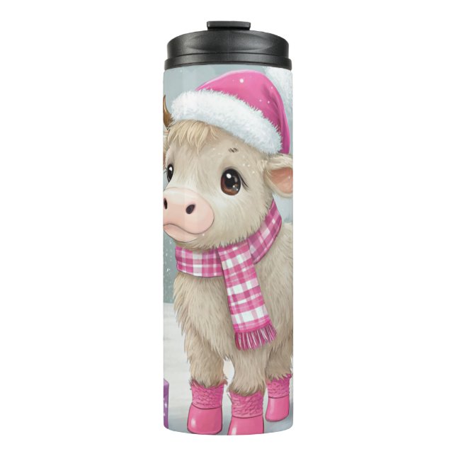Garrafa Térmica Pink Cow Christmas Tumblr – Cute Holiday Gift (Frente)