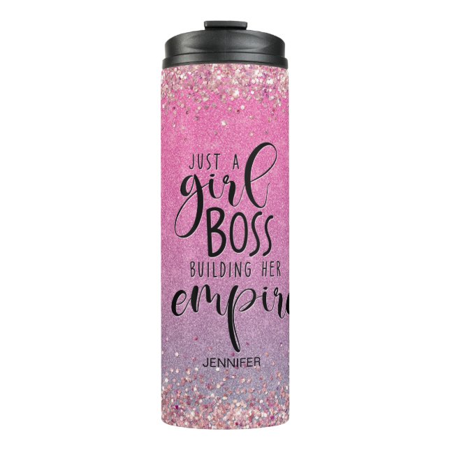 Garrafa Térmica Pink Glitter Girl Boss Name Building Empire (Frente)
