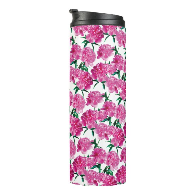 Garrafa Térmica Pink Peony Photo Pattern Romantic Girly Modern (Rotação à direita)
