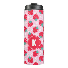Garrafa Térmica Pink Red Strawberries Floral Pattern Monogram