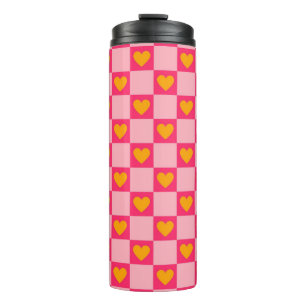 Garrafa Térmica Pink Red Yellow Heart Love Checkered Y2K Padrão