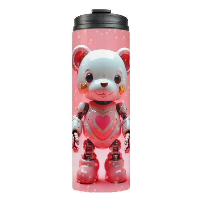 Garrafa Térmica Pink Robot Teddy Bear Valentine's Tumbler (Frente)
