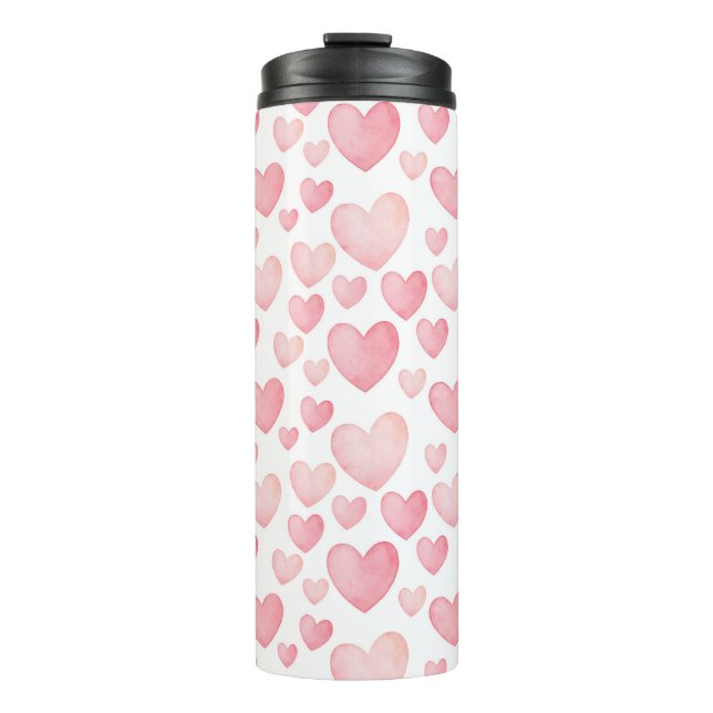 Garrafa Térmica Pink Watercolor Hearts Pattern (Frente)