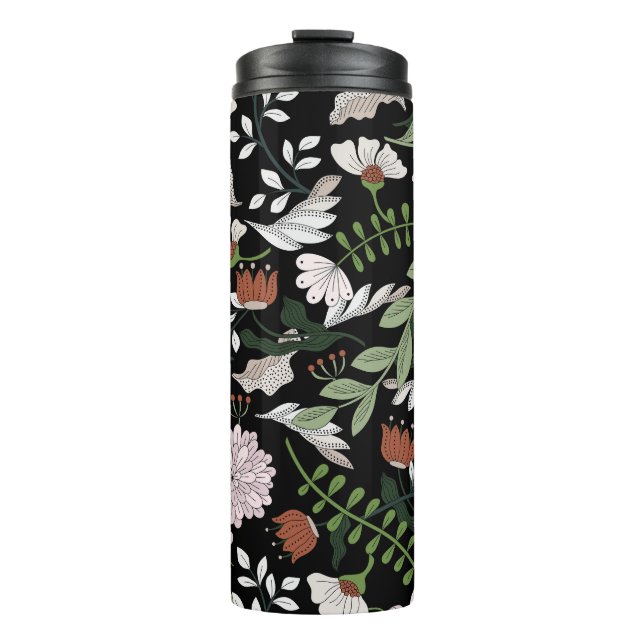 Garrafa Térmica Pintadas Mãos Antigas Flores De Engrenagem (Frente)