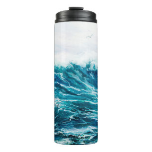 Garrafa Térmica  pintura a óleo mostrando ondas no oceano ou no ma
