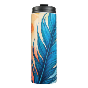 Garrafa Térmica pintura aquosa de folha azul