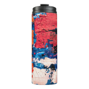 Garrafa Térmica Pintura azul, laranja, vermelha e preta