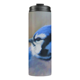 Garrafa Térmica Pintura Blue Jay - Arte Original para Pássaros