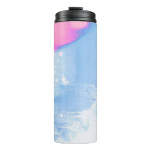 Garrafa Térmica Pintura de abstrato cor branca e rosa azul