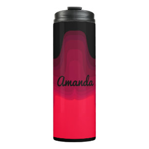 Garrafa Térmica Pintura de abstrato de ondas negras e vermelhas