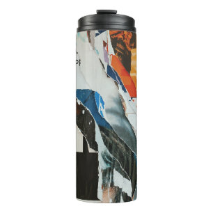 Garrafa Térmica Pintura de abstrato preto branco e laranja