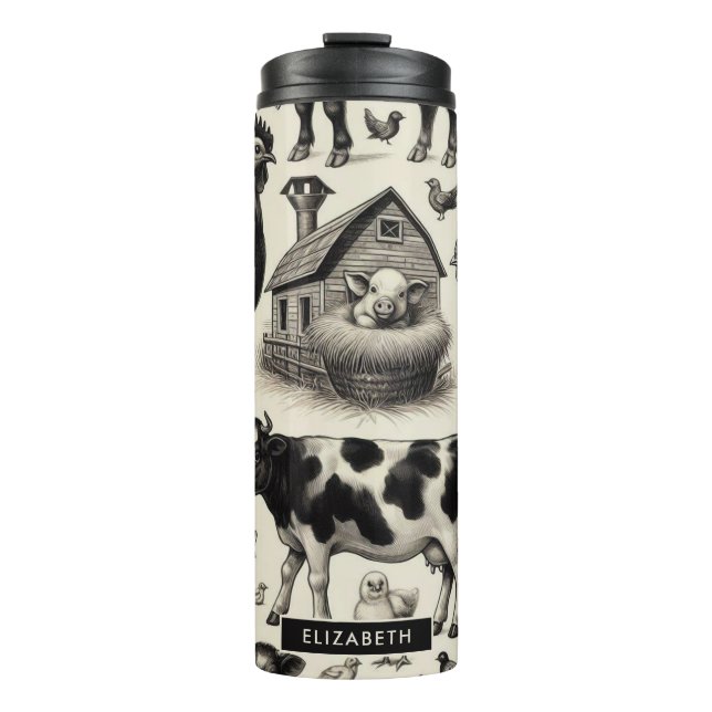 Garrafa Térmica Pintura De Animais De Exploração (Frente)