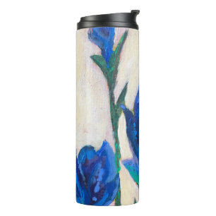 Garrafa Térmica Pintura de Flor Azul