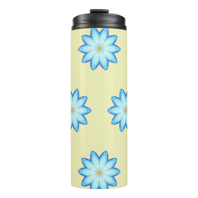Garrafa Térmica Pintura de Flores Azuis de Lotus Florais (Frente)