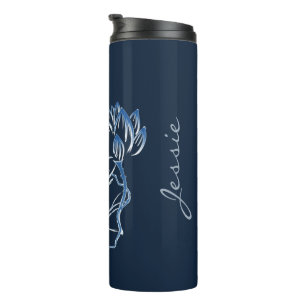 Garrafa Térmica Pintura de Lotus Azul com Marinho de Adicionar Nom