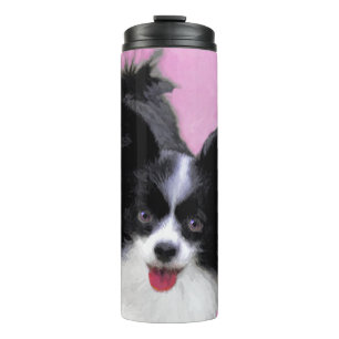 Garrafa Térmica Pintura de Papillon (Branco e Preto) - Arte Canina