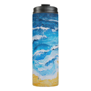 Garrafa Térmica Pintura de praia e mar acrílicos em desenho do sta