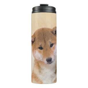 Garrafa Térmica Pintura de Shiba Inu (Vermelho) - Arte de Cachorro